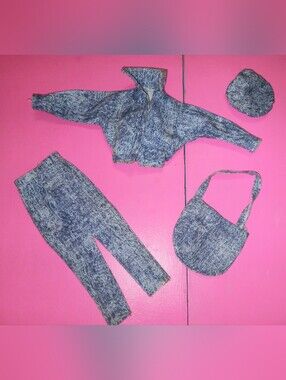 Barbie doll size Jean jacket & pants 80s